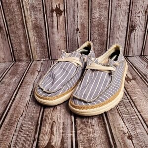 Hey Dude Women Wendy Striped Blue White Canvas Loafers Size 8